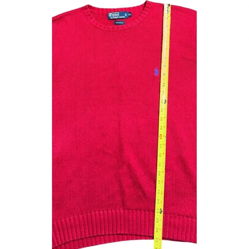 Polo Ralph Lauren Red Cotton Crewneck Sweater Mens XL‎ Blue Pony Logo Pullover